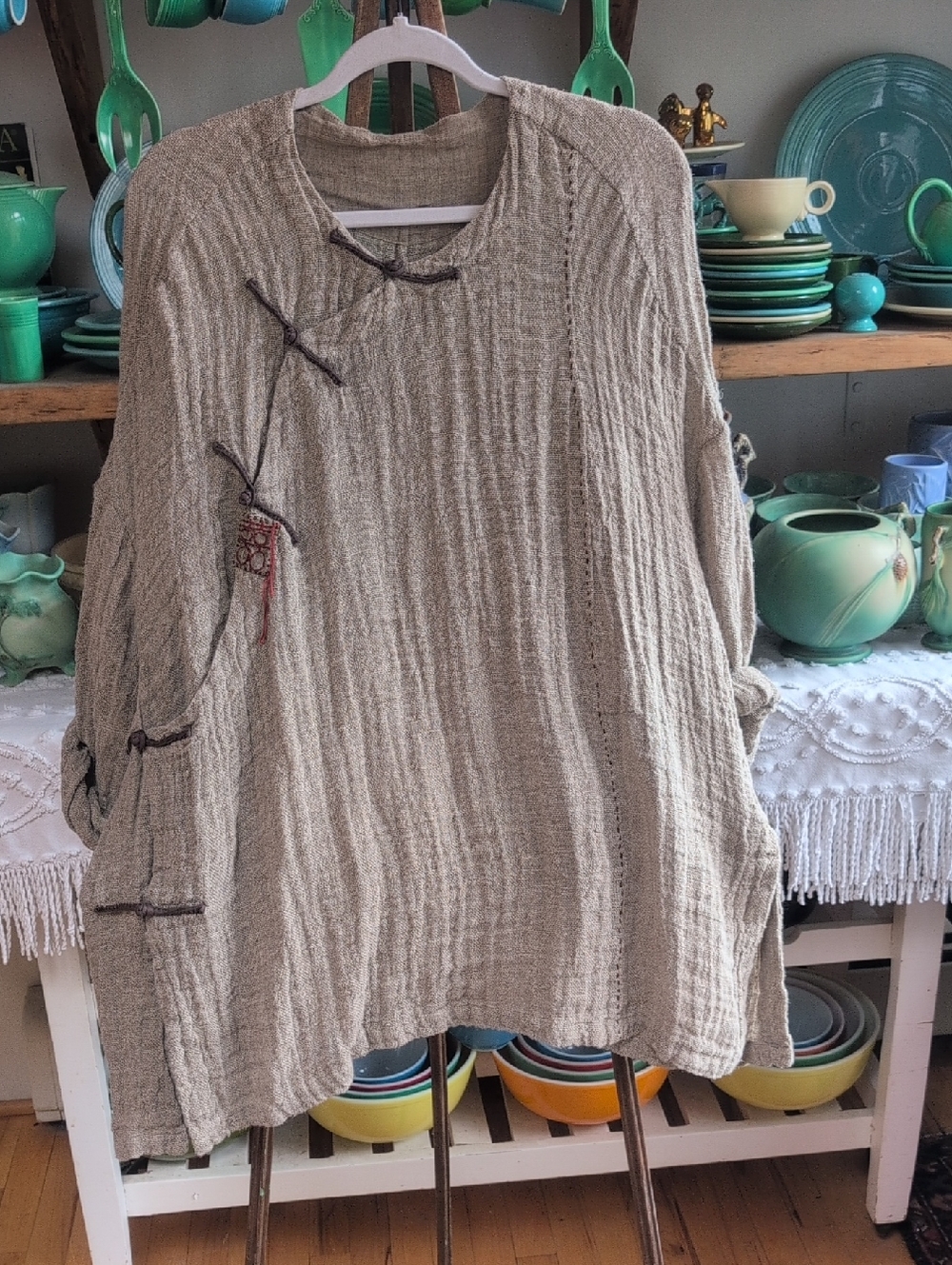 NWTO MaLieb Hand Woven Natural Raw Linen Tunic/Duster - Picture 6 of 13